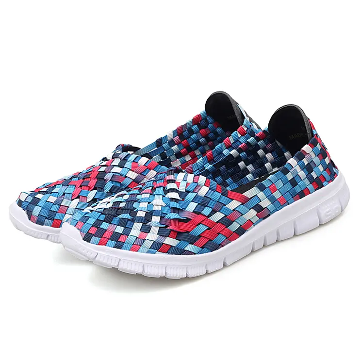 Custom Brand Fashion Zapatos Light Weight Colorful Slip On Breathable Woven Women Flat Shoes Loafer