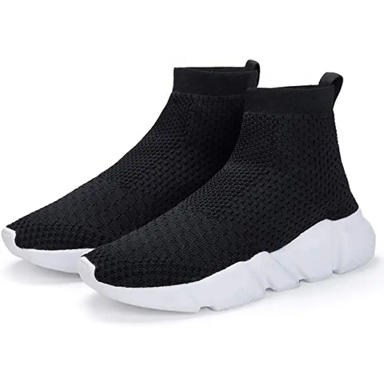 China New Fashion Boys Girls High Upper Lightweight Sneakers Walking Knitting Children Casual  Shoes